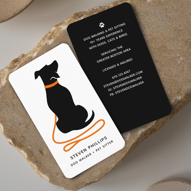 Tarjeta De Visita Perro de silueta moderno caminando sentados (Modern Silhouette Dog Walking Dog Sitting Business Card)