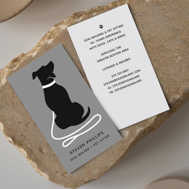 Tarjeta De Visita Perro de silueta moderno caminando sentados (Modern Silhouette Dog Walking Dog Sitting Business Card)