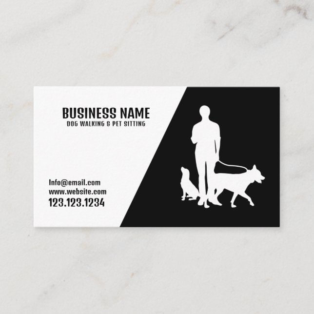 Tarjeta De Visita Perro de silueta negro y blanco moderno caminando (Anverso)