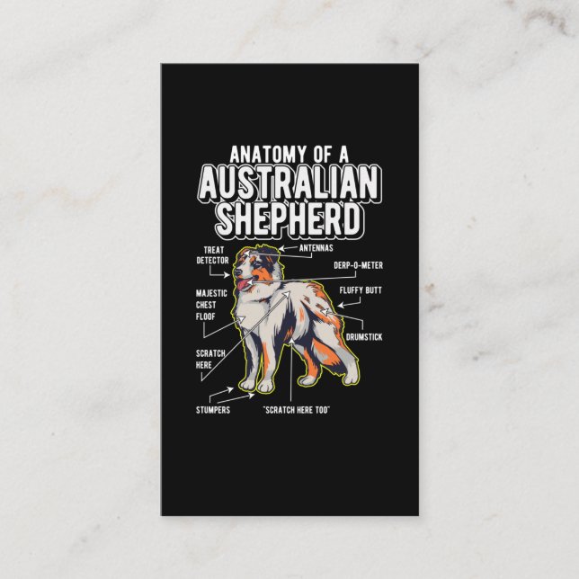 Tarjeta De Visita Perro divertido de la anatomía pastora australiana (Anverso)