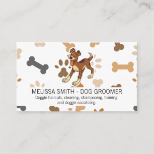 Tarjeta De Visita Perro feliz   Impresiones de huesos y hojas