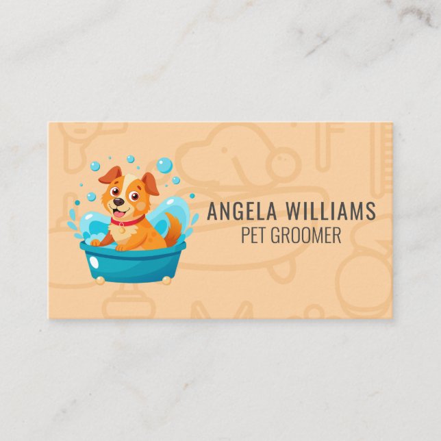 Tarjeta De Visita Perro feliz sonriente tomando baño (Anverso)