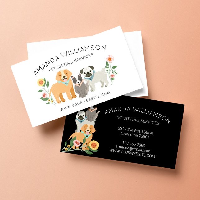 Tarjeta De Visita Perro Floral Adorable y Servicios de Cuidado de Ma (Subido por el creador)