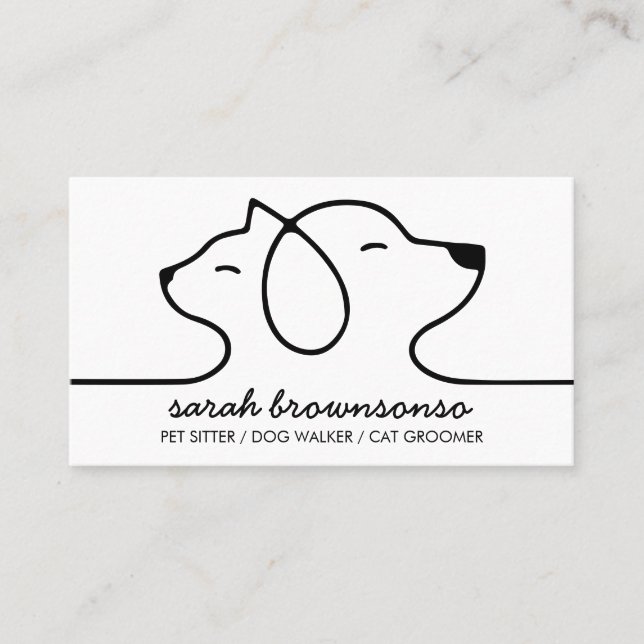 Tarjeta De Visita Perro Gato Mascota Línea Arte Logotipo veterinario (Anverso)