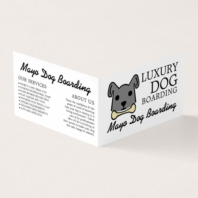 Tarjeta De Visita Perro gris con hueso, abordaje para perros detalla (Exterior)