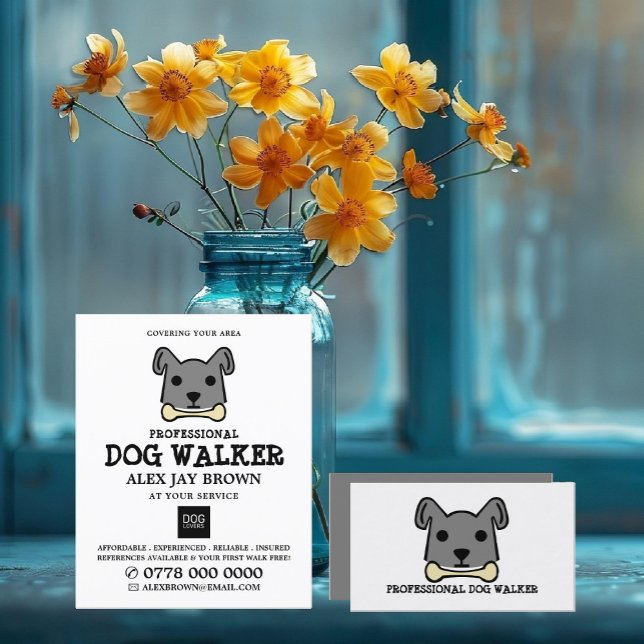 Tarjeta De Visita Perro gris con huesos, servicio de caminantes de p (Subido por el creador)