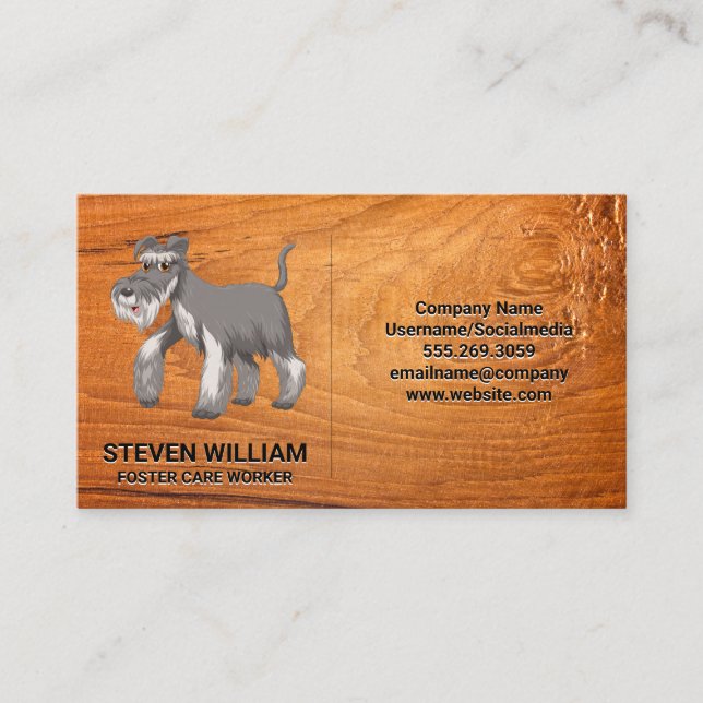 Tarjeta De Visita Perro grisáceo | Fondo de madera (Anverso)