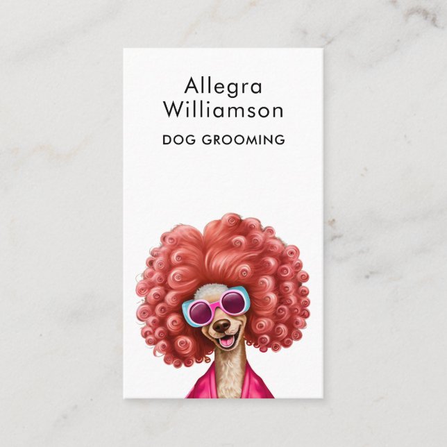 Tarjeta De Visita Perro Groomer Funny Pink Poodle (Anverso)