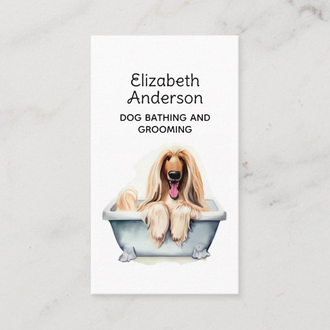Tarjeta De Visita Perro Groomer Hound Afgano (Anverso)