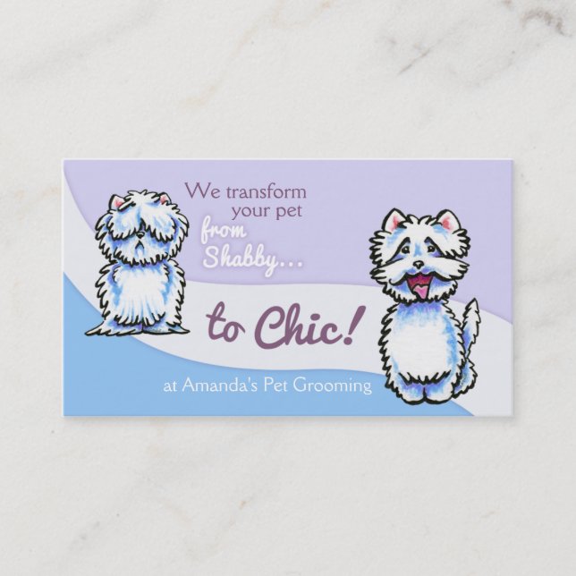 Tarjeta De Visita Perro Groomer Shabby Chic Westie (Anverso)