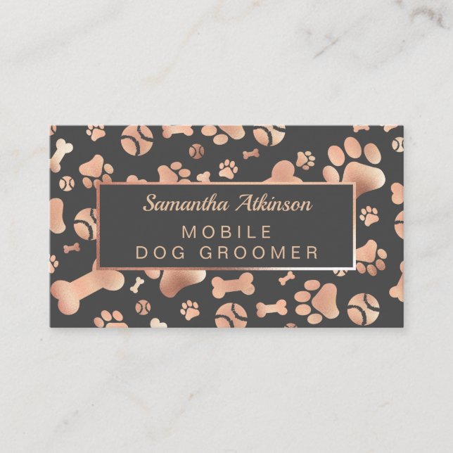 Tarjeta De Visita Perro Groomer Walker Rosa Papel de oro (Anverso)
