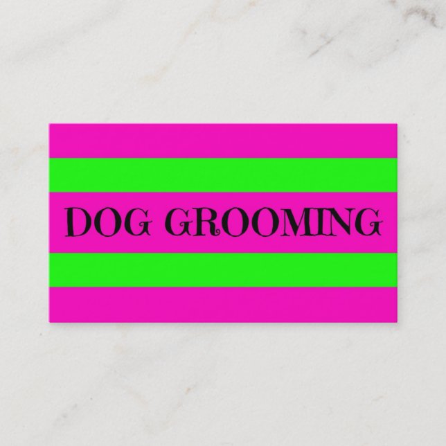Tarjeta De Visita Perro Grooming Neon Green y Hot Pink (Anverso)