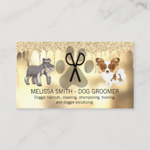 Tarjeta De Visita Perro Grooming   Purpurina de lujo Drip