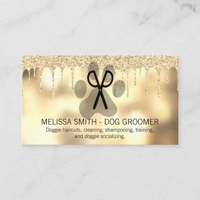 Tarjeta De Visita Perro Grooming | Purpurina Drip Boke (Anverso)