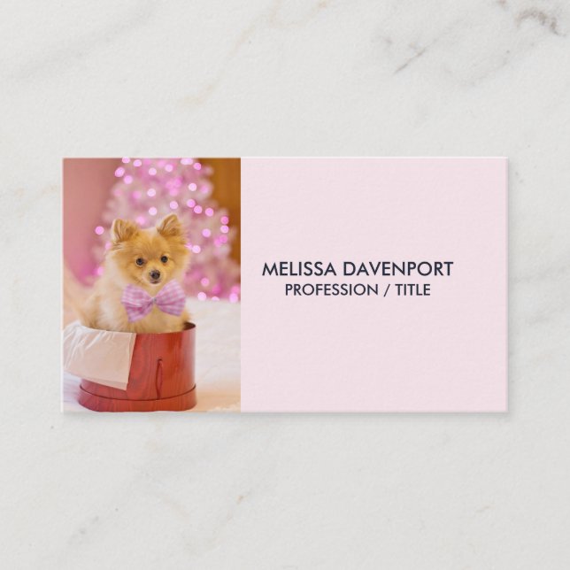 Tarjeta De Visita Perro lindo con foto de Navidades de oso rosado (Anverso)