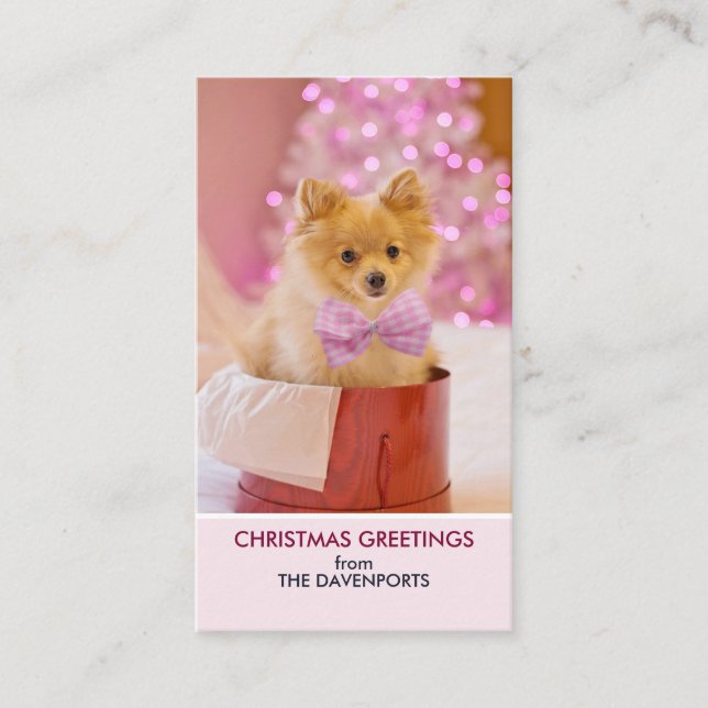 Tarjeta De Visita Perro lindo con foto de Navidades de oso rosado (Anverso)