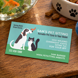 Tarjeta De Visita Perro Lindo Gato y Pájaro Mascotas de Aficionado
