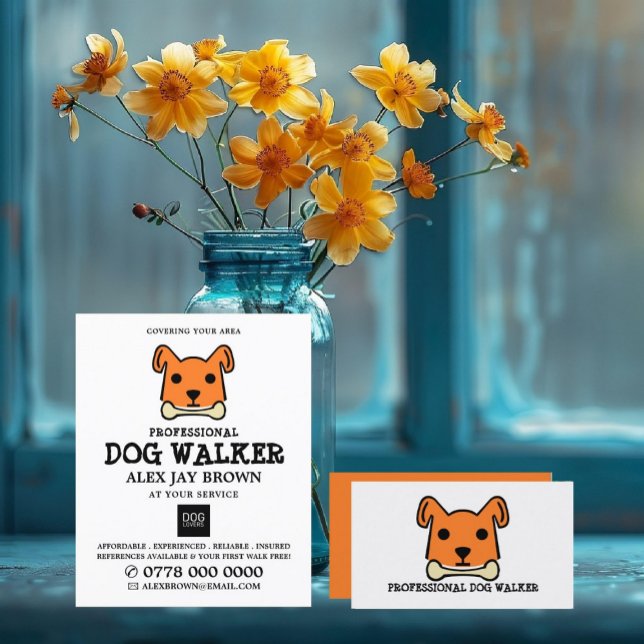 Tarjeta De Visita Perro naranja con Hueso, servicio de caminantes de (Subido por el creador)