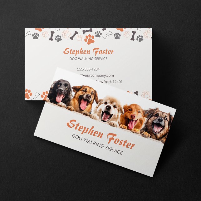 Tarjeta De Visita Perro paseando feliz Mascota de perros sentando en (Subido por el creador)