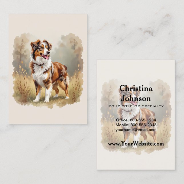 Tarjeta De Visita Perro Pastor Australiano Merle Rojo Aussie (Anverso / Reverso)