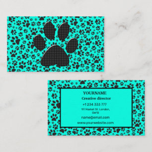 Tarjeta De Visita Perro Paws Black and White Polka Dot en cian vivo