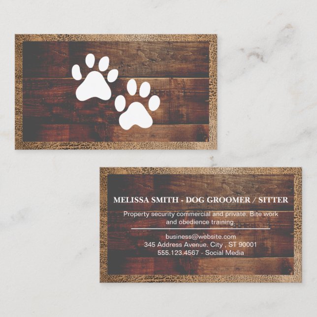 Tarjeta De Visita Perro Paws | Wood Business Card (Anverso / Reverso)