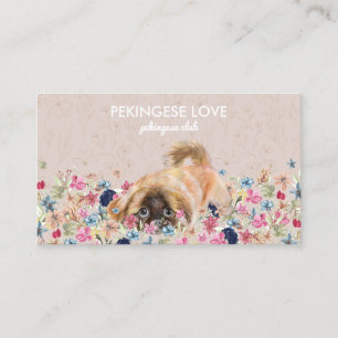 Tarjeta De Visita Perro pekingés jugando alrededor de las flores
