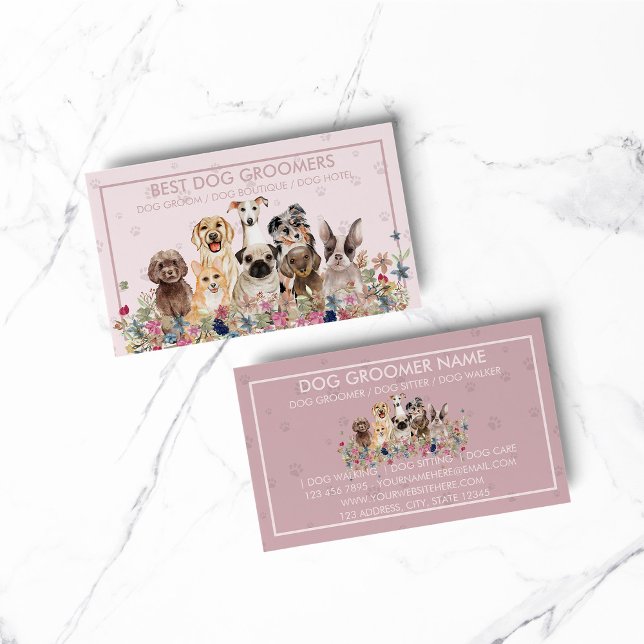 Tarjeta De Visita Perro PetSitter perro veterinario con marcos rosad (pet animal dog cat veterinary farm)