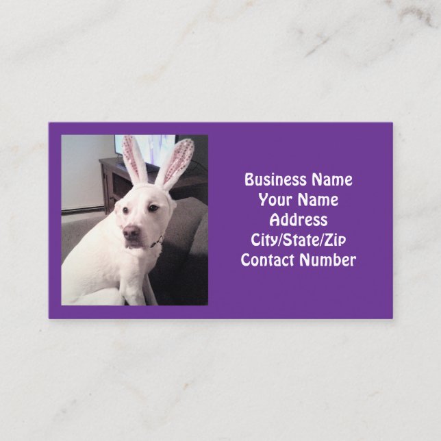 Tarjeta De Visita Perro picado blanco con conejito de Pascua orejas  (Anverso)