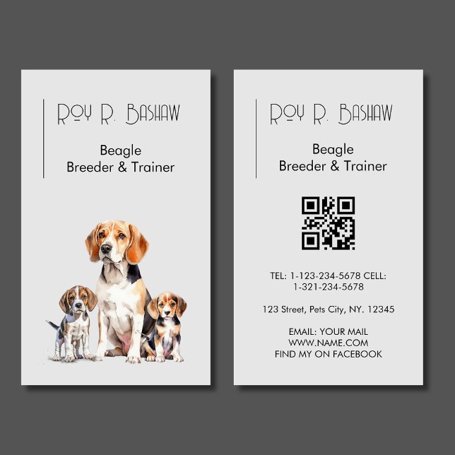 Tarjeta De Visita Perro Puppy Breeder Trainer Beagle Código QR Canin (Subido por el creador)
