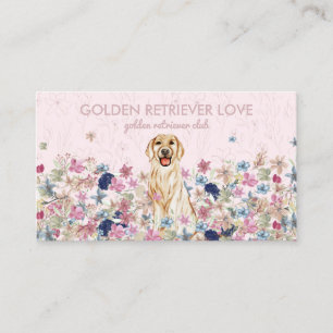 Tarjeta De Visita Perro Retriever Dorado Floral Editable