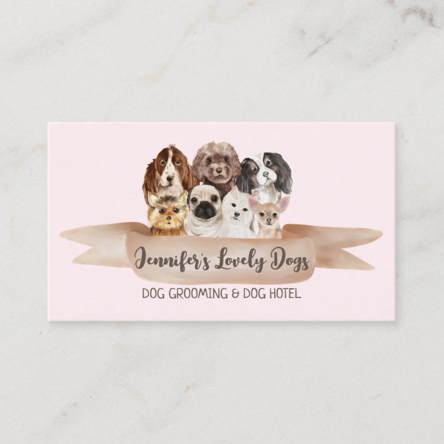 Tarjeta De Visita Perro Rosa Grooming Pequeña raza Cachorro (Anverso)