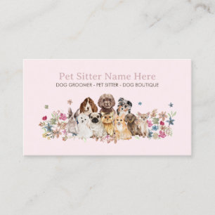 Tarjeta De Visita Perro Rosa Raza Gato Mascota Pequeño Aseo Cuidador