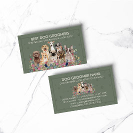 Tarjeta De Visita Perro verde sabio PetSitter veterinario con marco