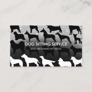 Tarjeta De Visita Perro Veterinario Negro Blanco Plata