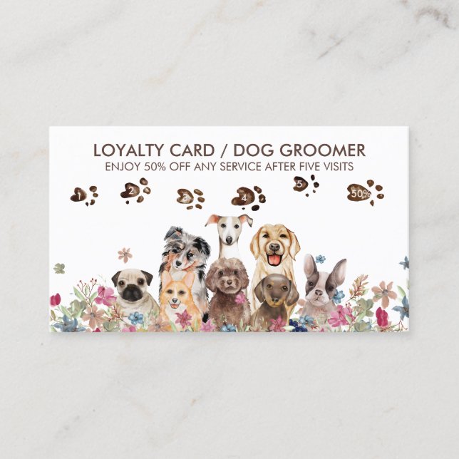Tarjeta De Visita Perro Walker Grooming Petsitter Lealtad suave (Anverso)