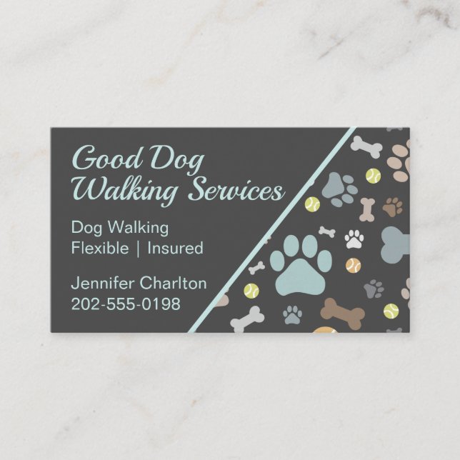 Tarjeta De Visita Perro Walker Mascota Sitter Paw Imprimir Azul (Anverso)
