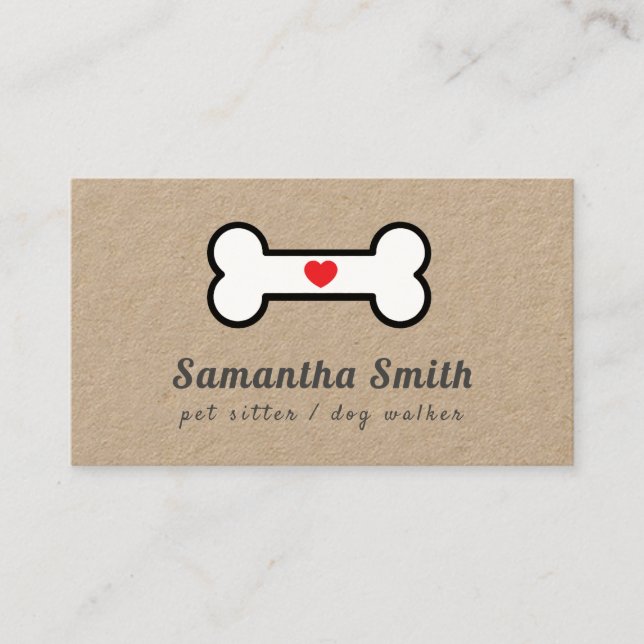 Tarjeta De Visita Perro Walker Mascota Sitter Perro Hueso Kraft (Anverso)