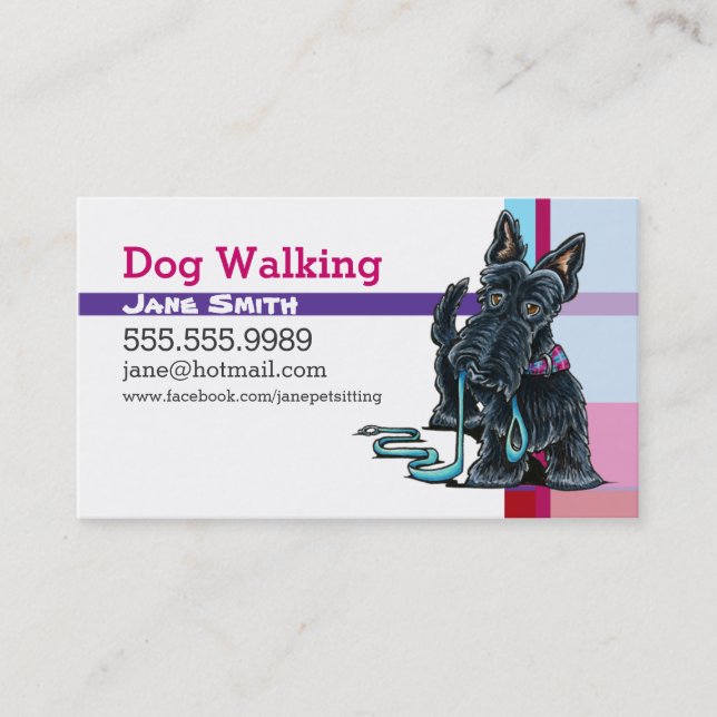 Tarjeta De Visita Perro Walker Scottie Pink Purple Plaid (Anverso)