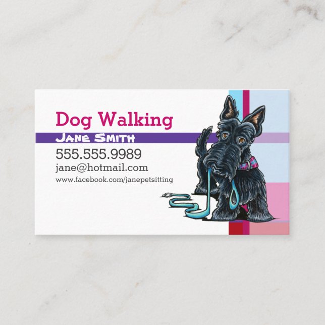 Tarjeta De Visita Perro Walker Scottie Pink Purple Plaid (Anverso)