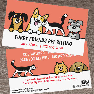 Tarjeta De Visita Perro y Mascota de gato sentados a la hora de cuid