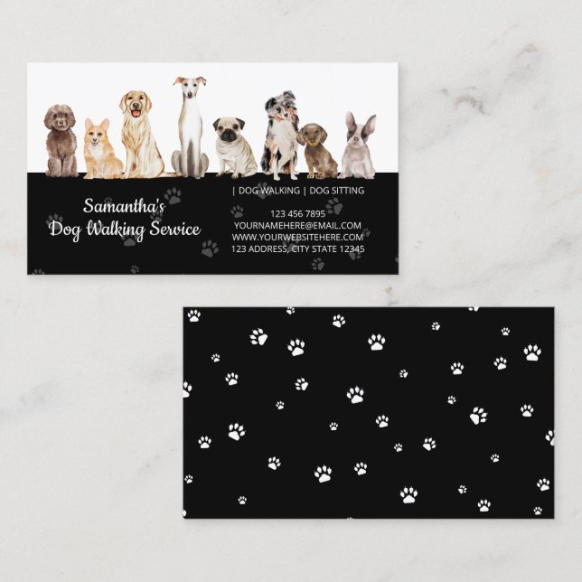 Tarjeta De Visita Perros acuarelas de las patas negras (Anverso / Reverso)
