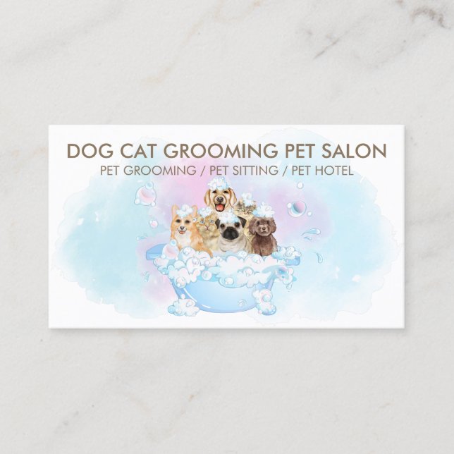 Tarjeta De Visita Perros blancos gatos Mascota lindo Grooming (Anverso)