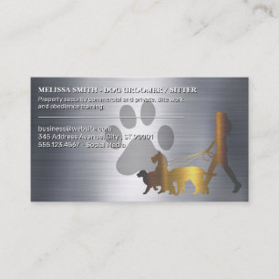 Tarjeta De Visita Perros caminando   Huella   Fondo metálico