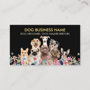 Tarjeta De Visita Perros con Flores de Acuarela