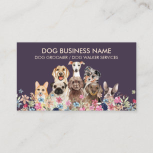 Tarjeta De Visita Perros Cuidadores de Mascotas Moradas
