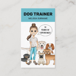 Tarjeta De Visita Perros De Caricatura Y Un Chica De Instructores Pe
