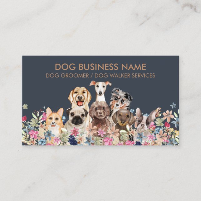 Tarjeta De Visita Perros Dibujando Flores Diseño Moderno Simple (Anverso)
