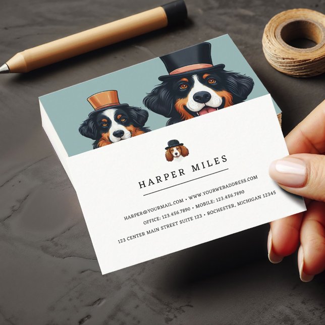 Tarjeta De Visita Perros en gorras (Dogs in hats, perfect for your grooming business or rover dog sitting business)