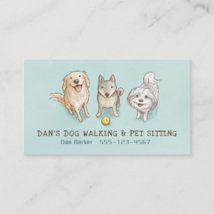 Tarjeta De Visita Perros Felices Niñera de Mascotas Paseador de Perr